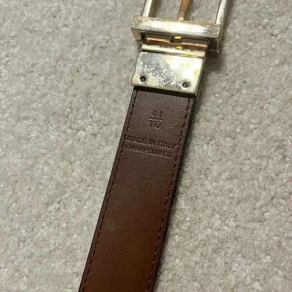 Burberry Beige Check & Brown Leather Men's Belt with Gold Buckle - Picture 2 of 6